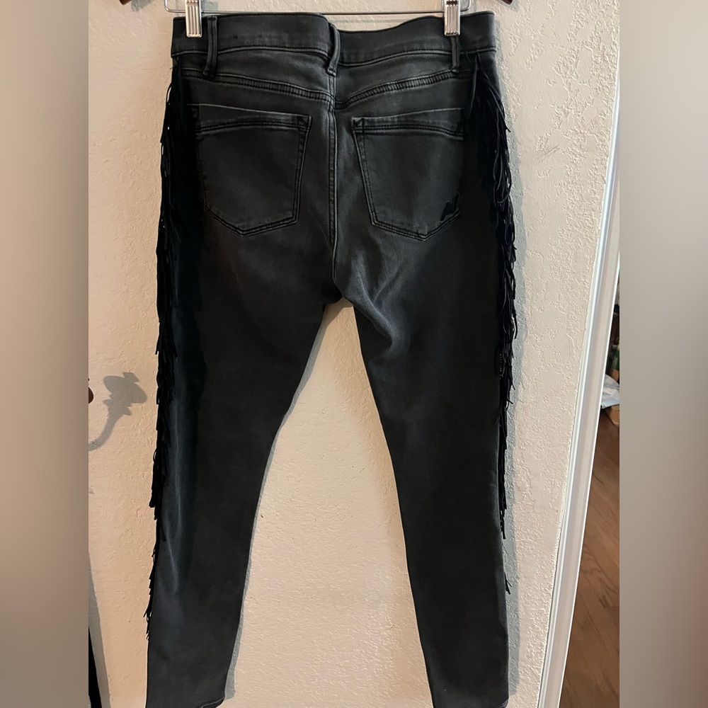 Express Black Denim Fringed Skinny Jeans Leggings Western Hippie Rodeo SIZE 6R